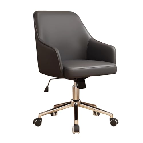 MBNKMEBU Bürostuhl aus Leder mit Rollen und Rückenlehne, Akzentstühle for das Home Office, Verstellbarer Drehstuhl mit Rollen for das Schlafzimmer und den Schminkraum(Black) von MBNKMEBU