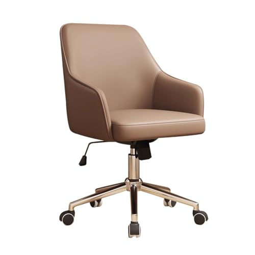 MBNKMEBU Bürostuhl aus Leder mit Rollen und Rückenlehne, Akzentstühle for das Home Office, Verstellbarer Drehstuhl mit Rollen for das Schlafzimmer und den Schminkraum(Bruin) von MBNKMEBU