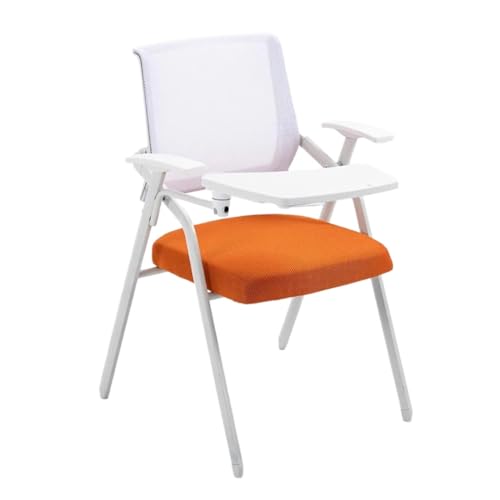 MBNKMEBU Ergonomischer Bürostuhl aus Netzstoff, Schreibtischstühle mit befestigter Schreibtafel für Erwachsene, zusammenklappbarer Meeting-Studentstuhl mit Metallrahmen für Konferenzraum (Orange, mit von MBNKMEBU