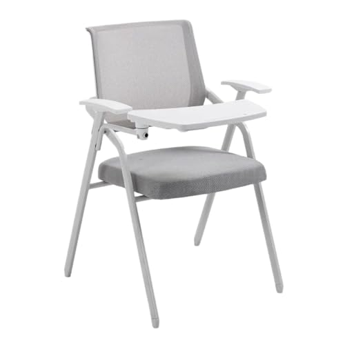 MBNKMEBU Ergonomischer Bürostuhl aus Netzstoff, Schreibtischstühle mit befestigter Schreibtafel für Erwachsene, zusammenklappbarer Meeting-Studentstuhl mit Metallrahmen für Konferenzraum (grau, mit von MBNKMEBU