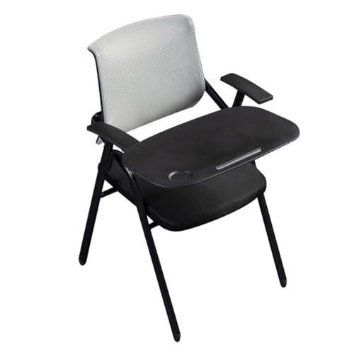 MBNKMEBU Ergonomischer Bürostuhl mit klappbarem Netzdesign und Schreibtafel, stapelbare und klappbare Konferenzraumstühle mit Metallrahmen-Rückenlehne for Konferenzen(Grey) von MBNKMEBU