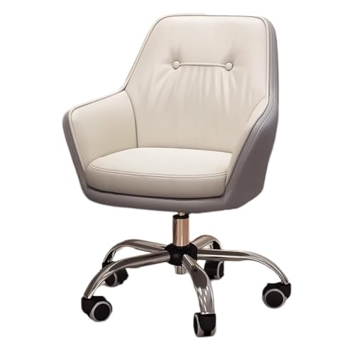 MBNKMEBU Gepolsterte Leder-Schreibtischstühle, moderner Bürosessel mit Rollen, Verstellbarer Drehstuhl for Wohnzimmer, Schlafzimmer, Schminkraum(Beige) von MBNKMEBU