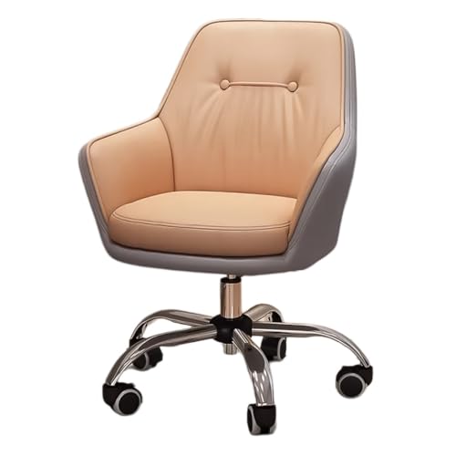 MBNKMEBU Gepolsterte Leder-Schreibtischstühle, moderner Bürosessel mit Rollen, Verstellbarer Drehstuhl for Wohnzimmer, Schlafzimmer, Schminkraum(Khaki) von MBNKMEBU