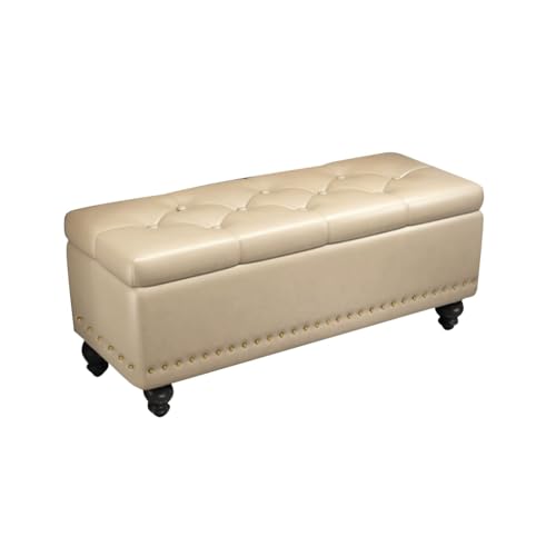 MBNKMEBU Große getuftete Ottoman-Bank mit Stauraum, multifunktionales Schuhregal for den Flur mit gepolstertem Sitz, Moderne Schuhregal-Schrankbänke, lang for das Wohnzimmer(Beige,80cm) von MBNKMEBU