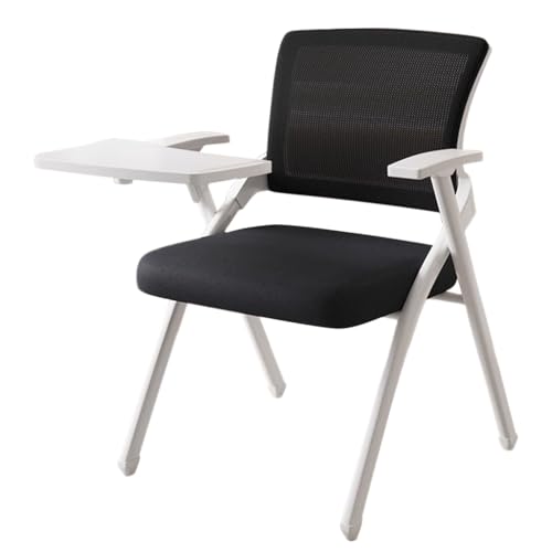 MBNKMEBU Klappbarer Tablet-Sessel, Konferenzraumstühle mit Schreibtisch und Armlehne, stapelbare Gästestühle aus Netzgewebe for das Klassenzimmer im Büro, in der Schule(Black,with Board) von MBNKMEBU