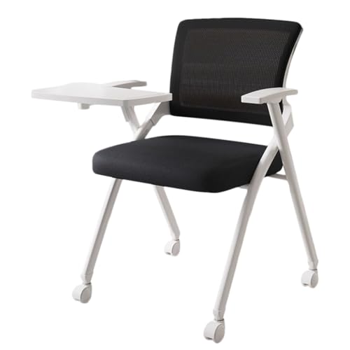 MBNKMEBU Klappbarer Tablet-Sessel, Konferenzraumstühle mit Schreibtisch und Armlehne, stapelbare Gästestühle aus Netzgewebe for das Klassenzimmer im Büro, in der Schule(Black,with Board Wheels) von MBNKMEBU