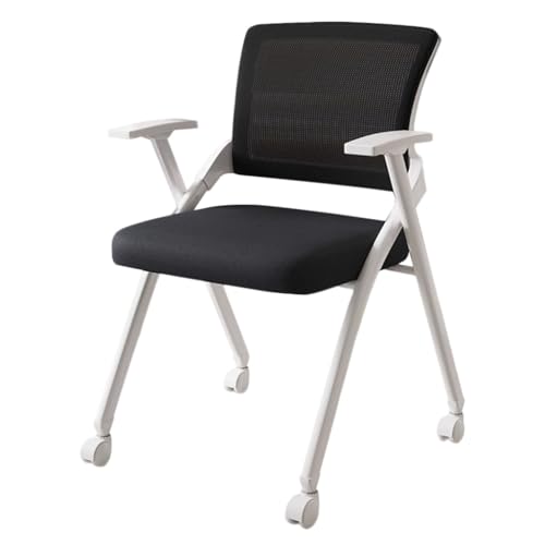 MBNKMEBU Klappbarer Tablet-Sessel, Konferenzraumstühle mit Schreibtisch und Armlehne, stapelbare Gästestühle aus Netzgewebe for das Klassenzimmer im Büro, in der Schule(Black,with Wheels) von MBNKMEBU