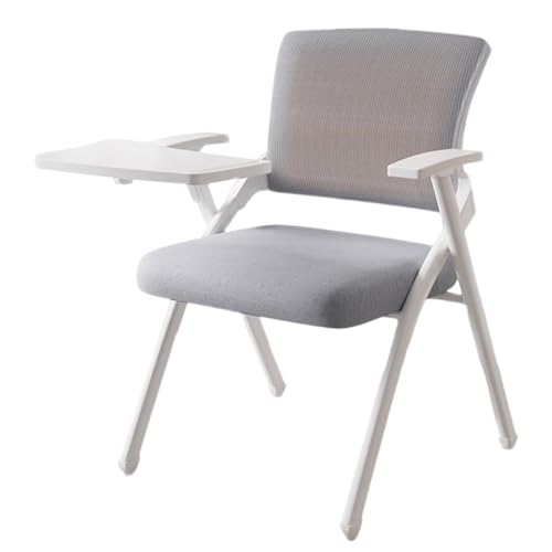 MBNKMEBU Klappbarer Tablet-Sessel, Konferenzraumstühle mit Schreibtisch und Armlehne, stapelbare Gästestühle aus Netzgewebe for das Klassenzimmer im Büro, in der Schule(Grey,with Board) von MBNKMEBU