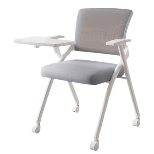 MBNKMEBU Klappbarer Tablet-Sessel, Konferenzraumstühle mit Schreibtisch und Armlehne, stapelbare Gästestühle aus Netzgewebe for das Klassenzimmer im Büro, in der Schule(Grey,with Board Wheels) von MBNKMEBU