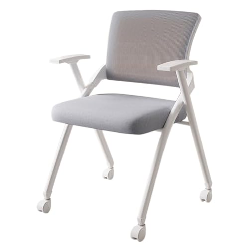 MBNKMEBU Klappbarer Tablet-Sessel, Konferenzraumstühle mit Schreibtisch und Armlehne, stapelbare Gästestühle aus Netzgewebe for das Klassenzimmer im Büro, in der Schule(Grey,with Wheels) von MBNKMEBU