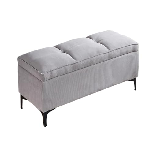 MBNKMEBU Moderner gepolsterter Fußhocker mit Stauraum, Ottoman-Bank, Samt-Aufbewahrungstruhe, große Fußstützencouch mit Metallbeinen for Eingangsbereich, Wohnzimmer(Light Gray,80cm) von MBNKMEBU