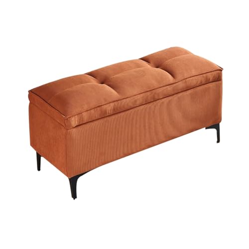 MBNKMEBU Moderner gepolsterter Fußhocker mit Stauraum, Ottoman-Bank, Samt-Aufbewahrungstruhe, große Fußstützencouch mit Metallbeinen for Eingangsbereich, Wohnzimmer(Orange,80cm) von MBNKMEBU