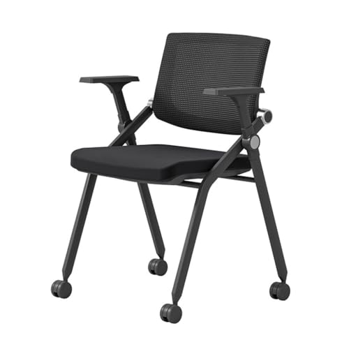 MBNKMEBU Stapelbarer Konferenzraumstuhl, klappbarer Büroschreibtischstuhl mit Lendenwirbelstütze und Armlehne, Bürogästestühle und Empfangsstühle mit Rollen(Black,B) von MBNKMEBU