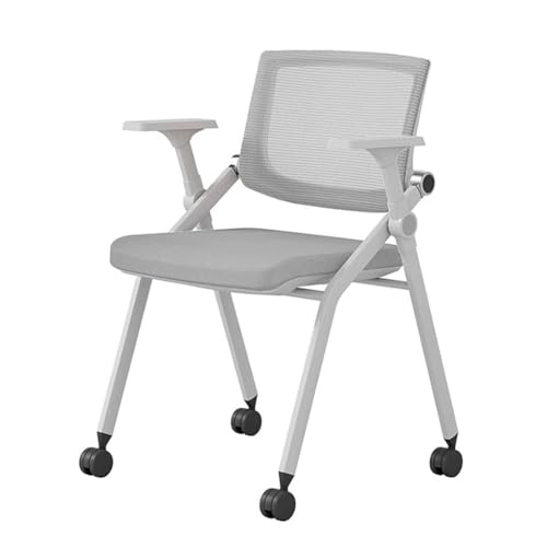MBNKMEBU Stapelbarer Konferenzraumstuhl, klappbarer Büroschreibtischstuhl mit Lendenwirbelstütze und Armlehne, Bürogästestühle und Empfangsstühle mit Rollen(Grey,B) von MBNKMEBU
