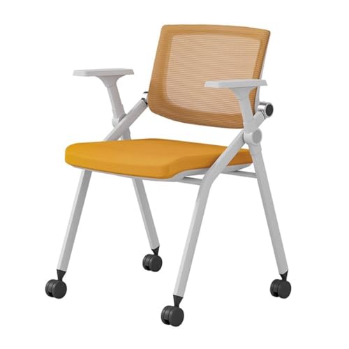 MBNKMEBU Stapelbarer Konferenzraumstuhl, klappbarer Büroschreibtischstuhl mit Lendenwirbelstütze und Armlehne, Bürogästestühle und Empfangsstühle mit Rollen(Yellow,B) von MBNKMEBU