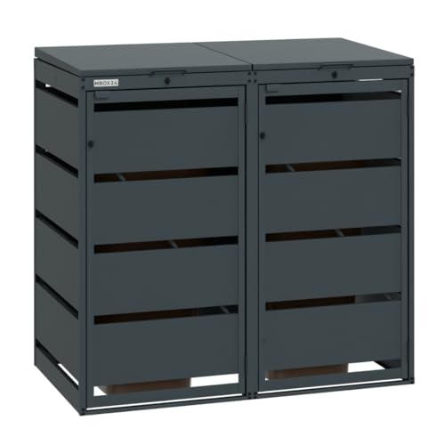 MBOX24 Classic Mülltonnenbox für 2 Mülltonnen (120L) aus verzinktem Stahl, 2er Metall Mülltonnenverkleidung in Anthrazit, robust & wetterfest von MBOX24