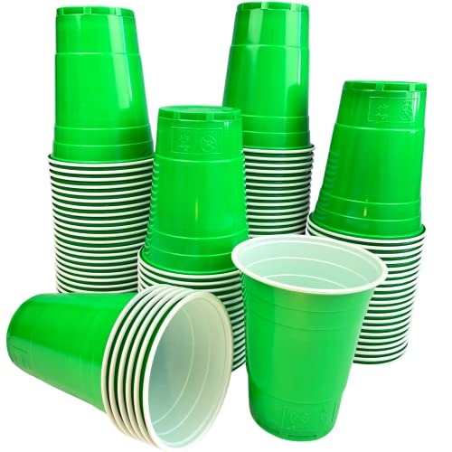 MBP My Beer Pong 100 Grüne Plastikbecher ca. 450ml - Sehr stabil und Spülmaschinenfest - Perfekt für Gartenpartys, Saint Patrick’s Day und Football Feste (1) von MBP My Beer Pong