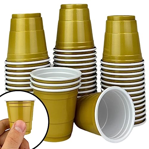 50 Kleine Goldene Party Becher, 2 Oz ca. 5 cl. Gold Shot Cups Plastik wiederverwendbare Schnapsgläser Original von MBP MybeerPong® von MBP My Beer Pong