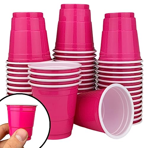 50 Kleine Pinke Party Becher, 2 Oz ca. 5 cl. Rosa Shot Cups Plastik wiederverwendbare Schnapsgläser Original von MBP MybeerPong® von MBP My Beer Pong