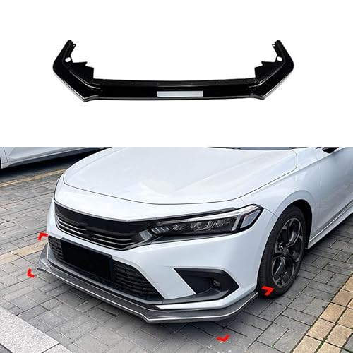 MBROS Auto Frontlippe Frontspoiler für Honda Civic XI 2021-2023, Front Unterstoßstangen Kratzfest Kollisionssicher Lippenspoiler Frontstoßstangenlippe Zubehör,A Gloss Black von MBROS