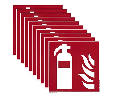 MBS-FIRE - Brandschutzfachhandel Feuerlöscher-Schild 150 x 150 mm, PVC, nachleuchtend, selbstklebend, nach DIN EN ISO 7010 F001, DIN 67510, Brandschutzschild, 10 Stück von MBS-FIRE - Brandschutzfachhandel