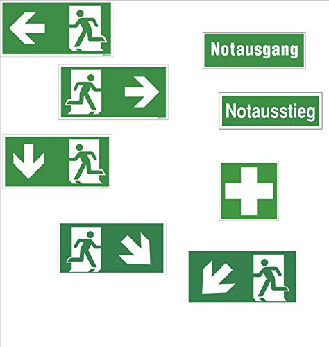 Fluchtweg Notausgang Schild Aufkleber nachleuchtend, selbstklebend ASR A1.3 ISO 7010 von MBS-FIRE®, Farbe: Pfeil rechts abwärts von MBS-FIRE - Brandschutzfachhandel