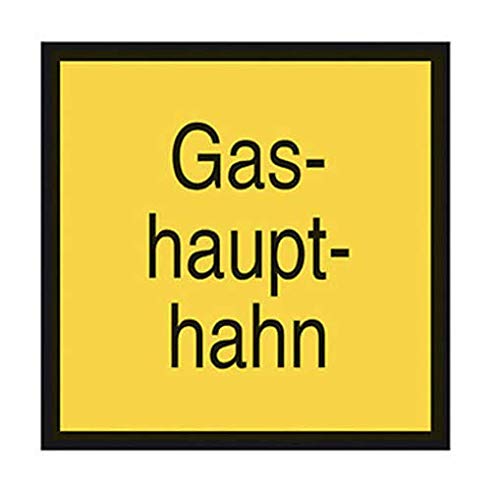 Schild Aufkleber Gashaupthahn Folie selbstklebend gelb 200x200 mm Gasleitung von MBS-FIRE - Brandschutzfachhandel