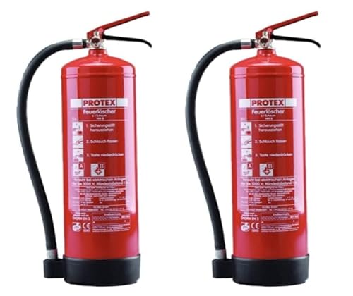 2 Schaum-Feuerlöscher – Protex Schaumfeuerlöscher – 6 Liter - für die Brandklassen A und B – Zertifiziert nach DIN EN 3 – je 11 kg – mit praktischer Halterung – mit Prüfplakette - Made in EU von MBS FIRE