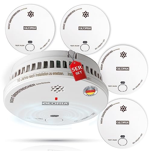 Gloria Rauchwarnmelder 5X R-1 mit wechselbarer 9V Block Batterie von MBS FIRE