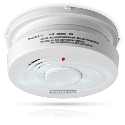 Gloria Rauchwarnmelder R-10 mit 10 Jahren Garantie und fest eingebauter Lithium Batterie von MBS FIRE