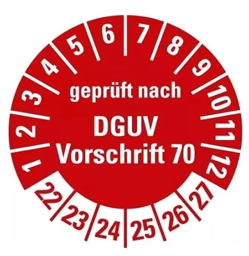 100 Stück – Mehrjahresprüfplakette „DGUV geprüft nach Vorschrift 70 | 22-27“ Etikett Folie Aufkleber, rot | Ø15-40mm Made in Germany, Größe: Ø30 mm 100 Stück – Mehrjahresprüfplakette „DGUV geprüft nach Vorschrift 70 | 22-27“ Etikett Folie Aufkleber, rot | Ø15-40mm Made in Germany, Größe: Ø30 mm von MBS-SIGNS