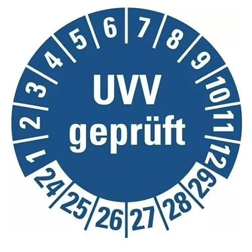 100 Stück – Mehrjahresprüfplakette „UVV geprüft | 24-29“ Etikett Folie Aufkleber, blau | Ø15-40mm Made in Germany, Größe: Ø40 mm 100 Stück – Mehrjahresprüfplakette „UVV geprüft | 24-29“ Etikett Folie Aufkleber, blau | Ø15-40mm Made in Germany, Größe: Ø40 mm von MBS-SIGNS