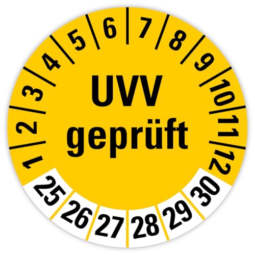 100 Stück – Mehrjahresprüfplakette „UVV geprüft | 25-30“ Etikett Folie Aufkleber Sticker, Gelb | Ø 15-40 mm Made in Germany, Größe: Ø15 mm 100 Stück – Mehrjahresprüfplakette „UVV geprüft | 25-30“ Etikett Folie Aufkleber Sticker, Gelb | Ø 15-40 mm Made in Germany, Größe: Ø15 mm von MBS-SIGNS
