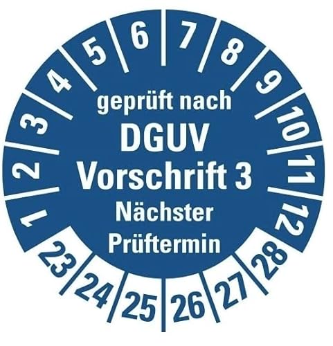 100 Stück – Mehrjahresprüfplakette „geprüft DGUV Vorschrift 3 Nächster Prüftermin 23-28“ Etikett Folie Aufkleber, blau | Ø15-40mm Made in Germany, Größe: Ø15 mm 100 Stück – Mehrjahresprüfplakette „geprüft DGUV Vorschrift 3 Nächster Prüftermin 23-28“ Etikett Folie Aufkleber, blau | Ø15-40mm Made in Germany, Größe: Ø15 mm von MBS-SIGNS