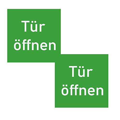 2 Stück – Aufkleber für Taster Tür Schalter"Tür öffnen" Folie selbstklebend grün | 52x52mm Made in Germany von MBS-SIGNS