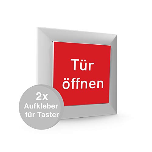 2 Stück Aufkleber für Taster Tür Schalter"Tür öffnen" 52x52mm Folie rot made by MBS-SIGNS in Germany von MBS-SIGNS