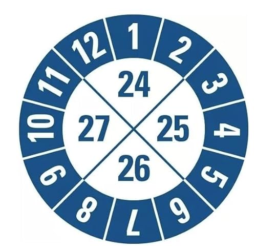 25 Stück – Mehrjahresprüfplakette Jahresprüfplakette „24-27" Etikett Folie Aufkleber, blau | Ø15-40mm Made in Germany, Größe: Ø20 mm von MBS-SIGNS