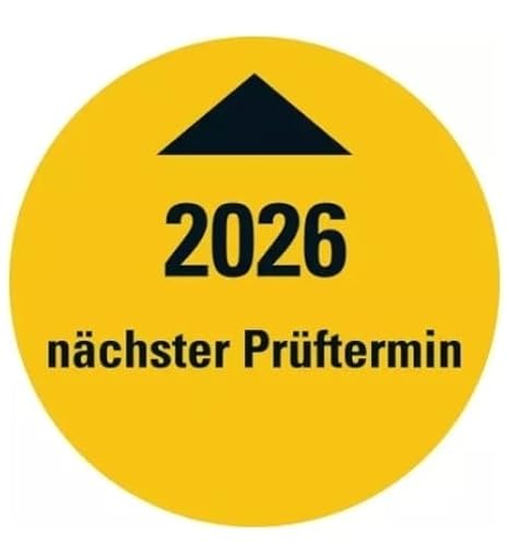 25 Stück – Systemprüfplakette Jahresprüfplakette „Nächster Prüftermin 2026“ Etikett Folie Aufkleber, signalgelb | Ø15-40mm Made in Germany, Größe: Ø20 mm von MBS-SIGNS