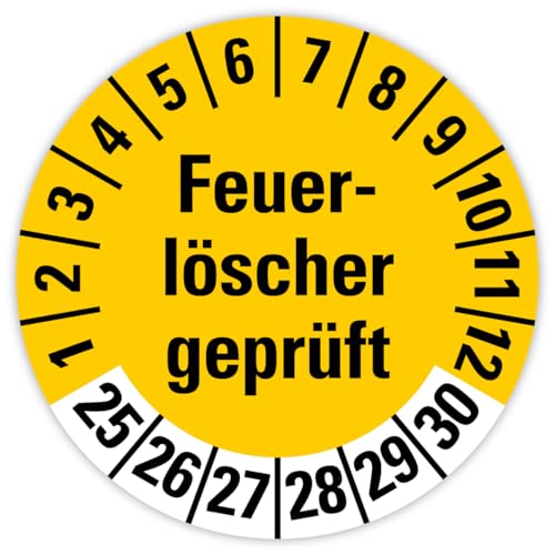 25x Prüfplaketten „Feuerlöscher geprüft 2025-2030" auf Bogen Folie, Gelb | Ø 20-30 mm Made in Germany, Größe: Ø 30 mm 25x Prüfplaketten „Feuerlöscher geprüft 2025-2030" auf Bogen Folie, Gelb | Ø 20-30 mm Made in Germany, Größe: Ø 30 mm von MBS-SIGNS