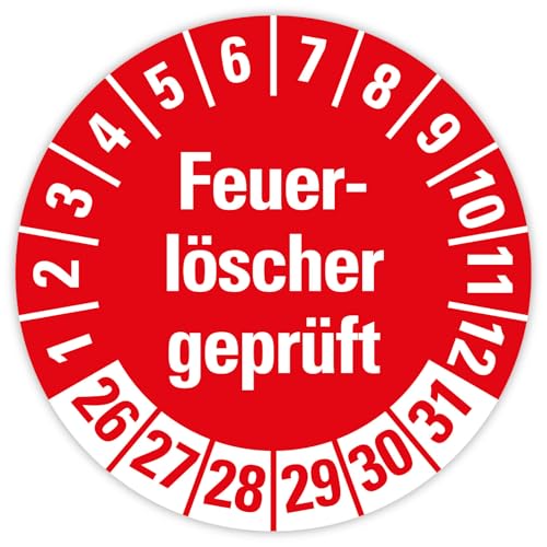25x Prüfplaketten „Feuerlöscher geprüft 2026-2031" auf Bogen Folie, Rot | Ø 20-30 mm Made in Germany, Größe: Ø 30 mm 25x Prüfplaketten „Feuerlöscher geprüft 2026-2031" auf Bogen Folie, Rot | Ø 20-30 mm Made in Germany, Größe: Ø 30 mm von MBS SIGNS