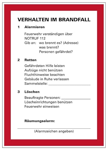 Aufkleber „Feuerlöschkennzeichnung, Verhalten im Brandfall“ Verschiedene Größen | Hochwertige Sicherheitshinweise in verschiedenen Größen | Langlebig & Wetterfest |, Größen Name: 10,5x14,9 von MBS-SIGNS