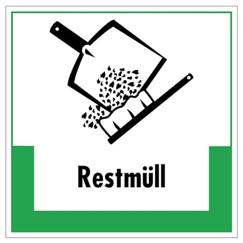 Aufkleber Abfallkennzeichnung Hinweis"Restmüll" Müllentsorgung Recycling Schild Folie selbstklebend, grün | 5-40cm Made in Germany, Größe: 10x10cm von MBS-SIGNS