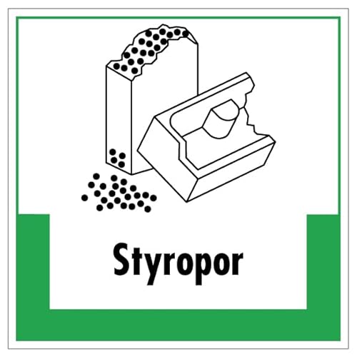 Aufkleber Abfallkennzeichnung Hinweis "Styropor" Müllentsorgung Recycling Schild Folie selbstklebend, grün | 5-40cm Made in Germany, Größe: 15x15cm Aufkleber Abfallkennzeichnung Hinweis "Styropor" Müllentsorgung Recycling Schild Folie selbstklebend, grün | 5-40cm Made in Germany, Größe: 15x15cm von MBS-SIGNS