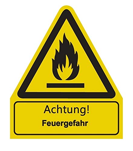 Aufkleber"Achtung Feuergefahr" Warnung Warnschild ISO 7010 | 210x245mm signalgelb made by MBS-SIGNS in Germany von MBS-SIGNS