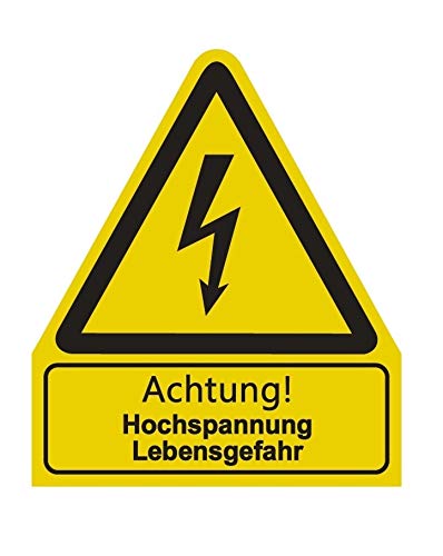 Aufkleber "Achtung Hochspannung Lebensgefahr" Warnung Warnschild ISO 7010 | 210x245mm signalgelb made by MBS-SIGNS in Germany von MBS-SIGNS