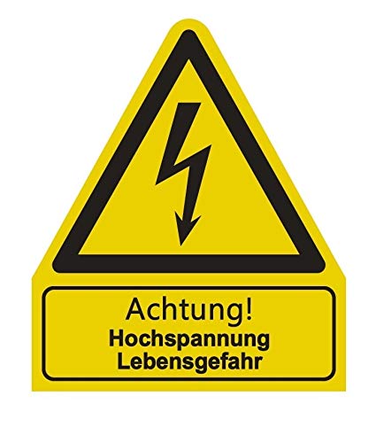 Aufkleber"Achtung Hochspannung Lebensgefahr" Warnung Warnschild ISO 7010 | 210x245mm signalgelb made by MBS-SIGNS in Germany von MBS-SIGNS