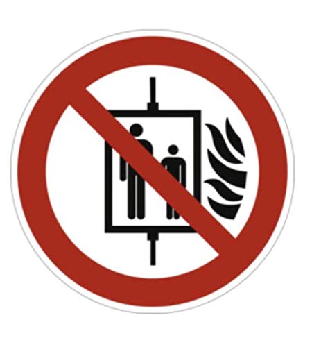 Aufkleber Aufzug im Brandfall nicht benutzen 10cm Ø Folie gemäß ISO 7010, P020 made by MBS-SIGNS in Germany von MBS-SIGNS