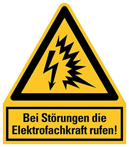 Aufkleber "Bei Störung die Elektrofachkraft rufen!" Warnung Warnschild Folie signalgelb ähnl. ISO 7010 | Größen wählbar, Größe: 105x123 mm von MBS-SIGNS