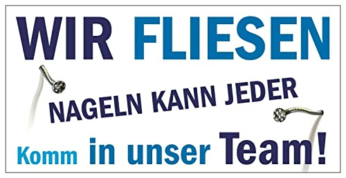 Aufkleber Bewerber Hinweis "Verstärkung gesucht" Bewerbung Schild Folie | Variante wählbar Made in Germany, Größe: WIR FLIESEN, weiß | 30x15cm von MBS-SIGNS