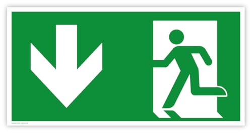 Aufkleber Rettungszeichen „Fluchtweg/Notausgang/Erste Hilfe“ Pfeil Folie nach ISO 7010 E001 E002 E003 Grün | Variante wählbar Made in Germany, Größe: Pfeil unten von MBS-SIGNS